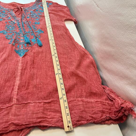 Anthropologie Kyla Seo Josephina Embroidered Dress Coverup Boho Beach Coral - Picture 9 of 11